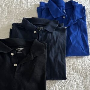 Lot of 3 Lands' End Black Navy Blue L/S Polo Shirts sis M 10/12